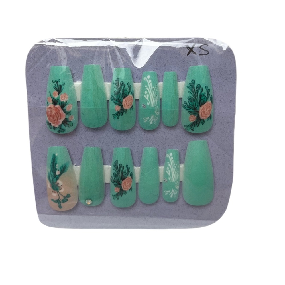Press on nails Floral Green boho western XS (5 for $20)